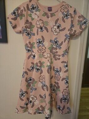 Disney Pink Stitch Floral A-Line Dress